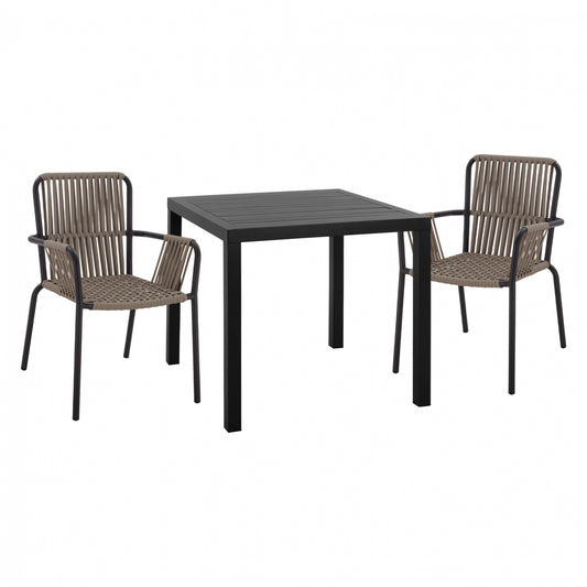 DINING SET 3PCS ALUMINUM TABLE 80X80 & COAL ARMCHAIRS HM11439 image 1