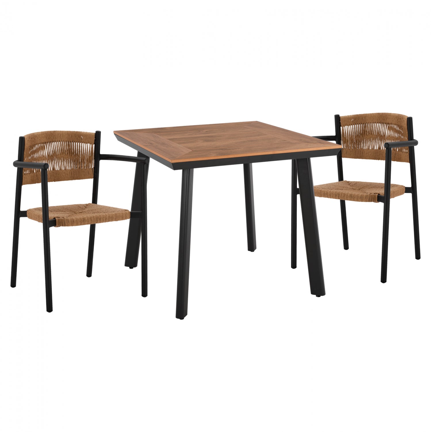 DINNING SET 3PCS ALUMINUM TABLE 80X80 & ARMCHAIRS IN CHARCOAL FB9111444 image 1