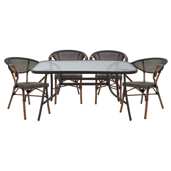 Set Dining Table 5 pieces Bruno Brown color & 4 Armchairs Bamboo Look Brown image 1