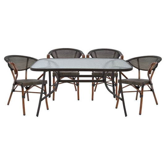 Set Dining Table 5 pieces Bruno Brown color & 4 Armchairs Bamboo Look Brown image 1
