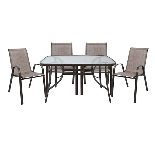 OUTDOOR DINING SET 5PCS HM5197.02 WITH 4 CHAIRS & TABLE 120X70--BROWN COLOR image 1
