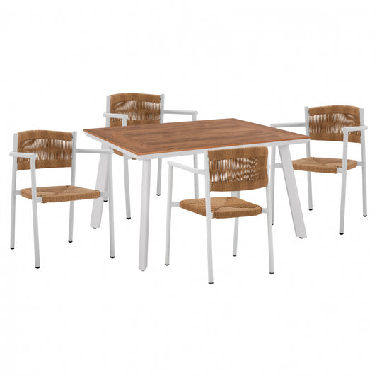DINNING SET 5PCS POLYWOOD TABLE 120X80 & ARMCHAIRS WHITE HM11427 image 1