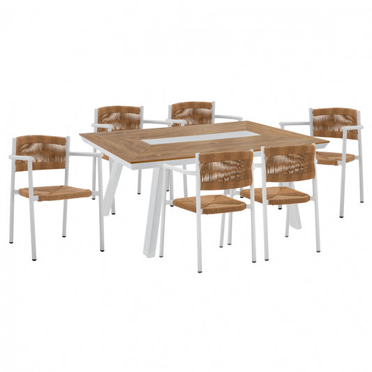 TABLE SET 7PCS WITH POLYWOOD TABLE 200X94 & WHITE ALUMINUM ARMCHAIRS HM11424 image 1