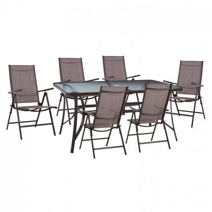 DINING SET 7PCS TABLE 150X90 & FOLDABLE BROWN ARMCHAIR HM11489 image 1