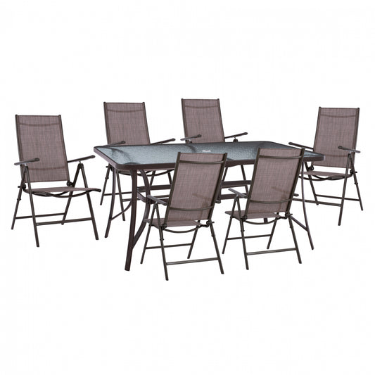 DINING SET 7PCS TABLE 150X90 & FOLDABLE BROWN ARMCHAIR HM11489 image 1