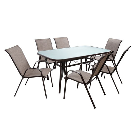 Set Dining Table 7 pieces Table & 6 Leon with Brown Textline HM5206.02 image 1