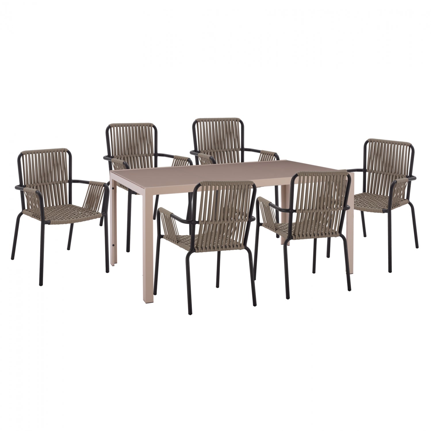 DINING SET 7PCS CAPPUCCINO TABLE 150x90 & CHARCOAL GREY ARMCHAIRS WITH ROPE HM11501 image 1