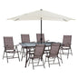 DINING SET 8PCS TABLE WITH BEIGE UMBRELLA & FOLDABLE BROWN ARMCHAIRS HM11491 image 1