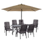 DINING SET 8PCS TABLE, GRAY ARMCHAIRS & MOCHA GRAY UMBRELLA HM11476 image 1