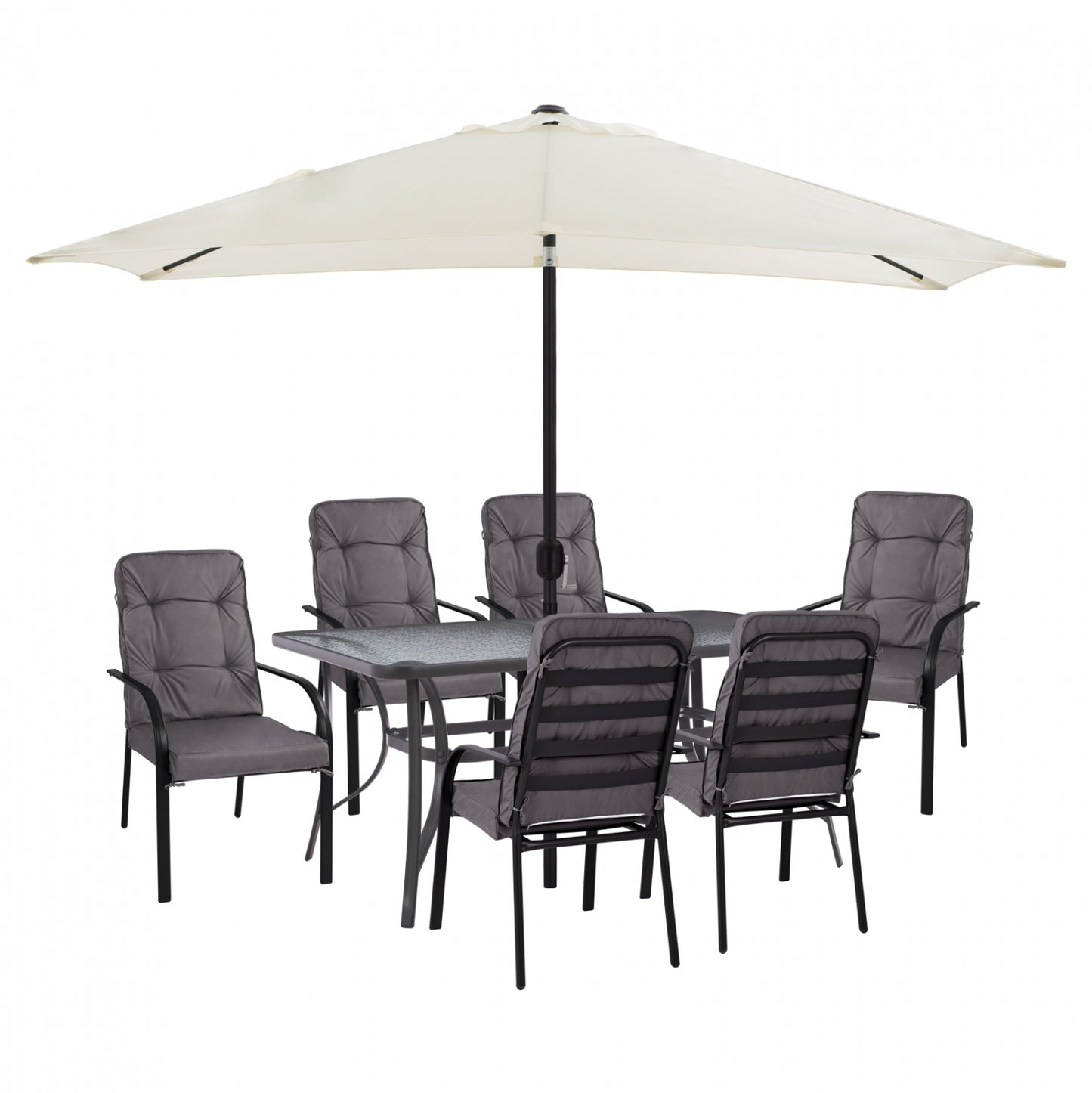 DINING SET 8PCS TABLE, ARMCHAIRS GRAY & UMBRELLA GRAY HM11477 image 1