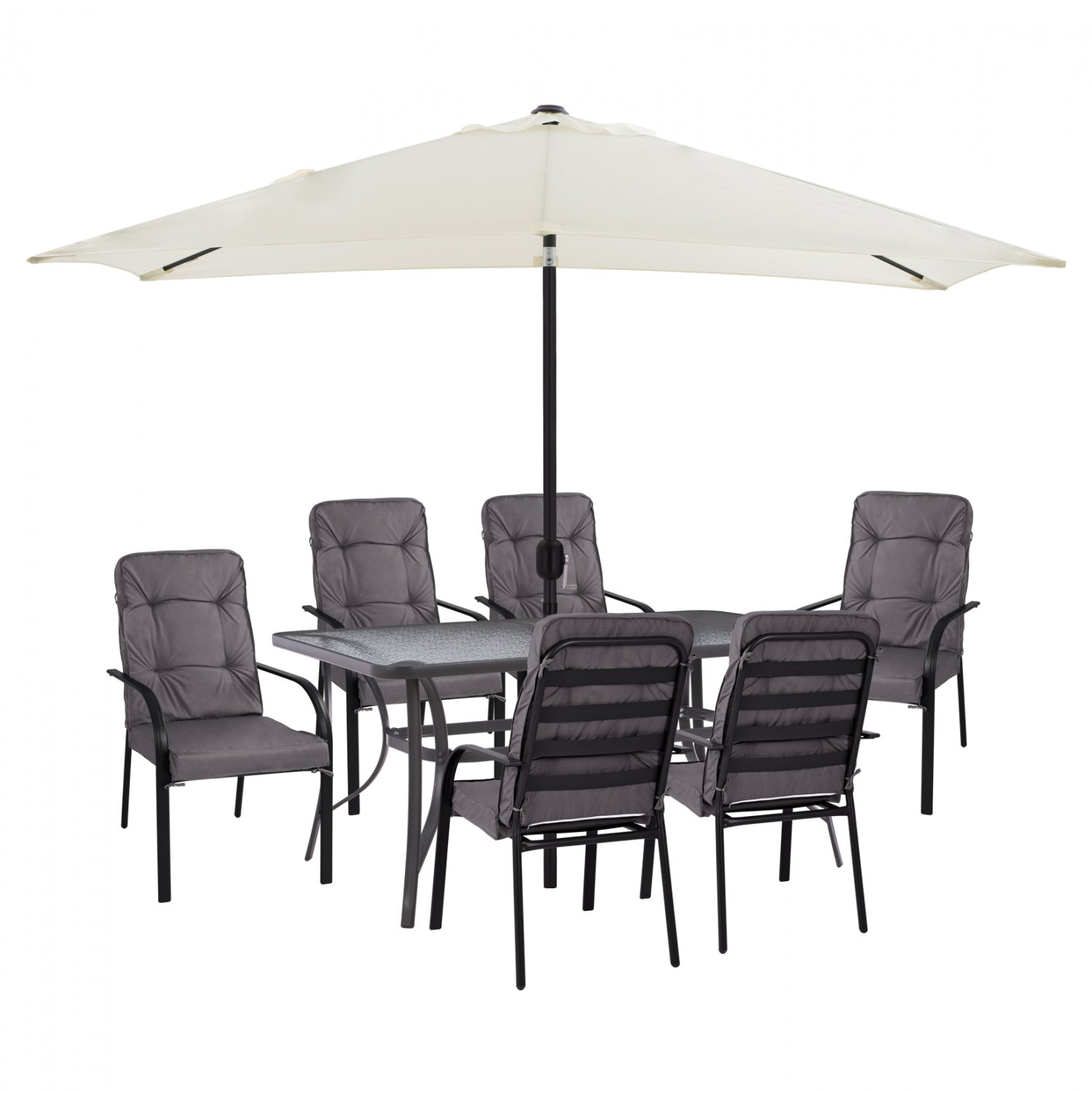 DINING SET 8PCS TABLE, ARMCHAIRS GRAY & UMBRELLA GRAY HM11477 image 1
