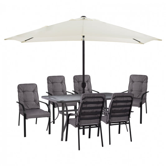 DINING SET 8PCS TABLE, ARMCHAIRS GRAY & UMBRELLA GRAY HM11477 image 1