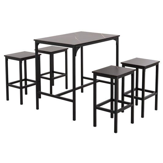 DINING SET FOR BARS 5PCS BOXY HM9882.13 BLACK METAL FRAMES-BLACK MARBLE MELAMINE image 1