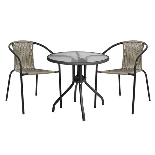 Set Dining Table 3 pieces with table & chairs Camel Grey color HM5180.01 image 1