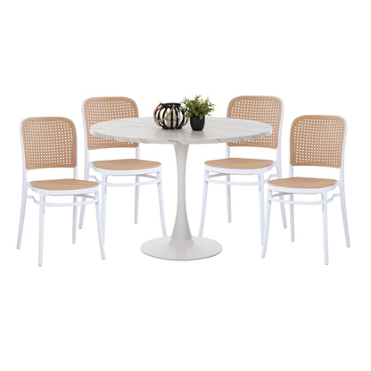DINING SET 5PCS HM11911 ROUND TABLE AND POLYPROPYLENE CHAIRS IN WHITE image 1