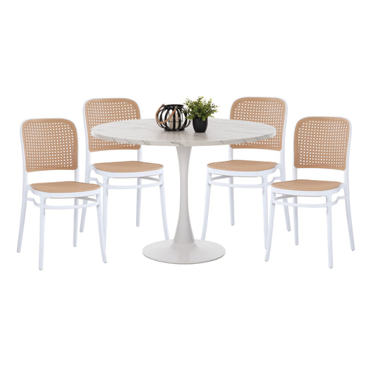 DINING SET 5PCS HM11911 ROUND TABLE AND POLYPROPYLENE CHAIRS IN WHITE image 1