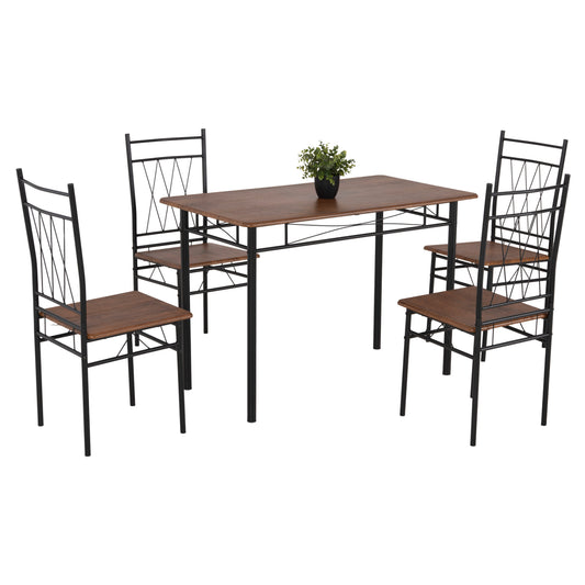 DINING SET 5PCS PRAIORY HM18005.01 BLACK MAT METAL-MDF IN WALNUT COLOR 110x60x74Hcm. image 1