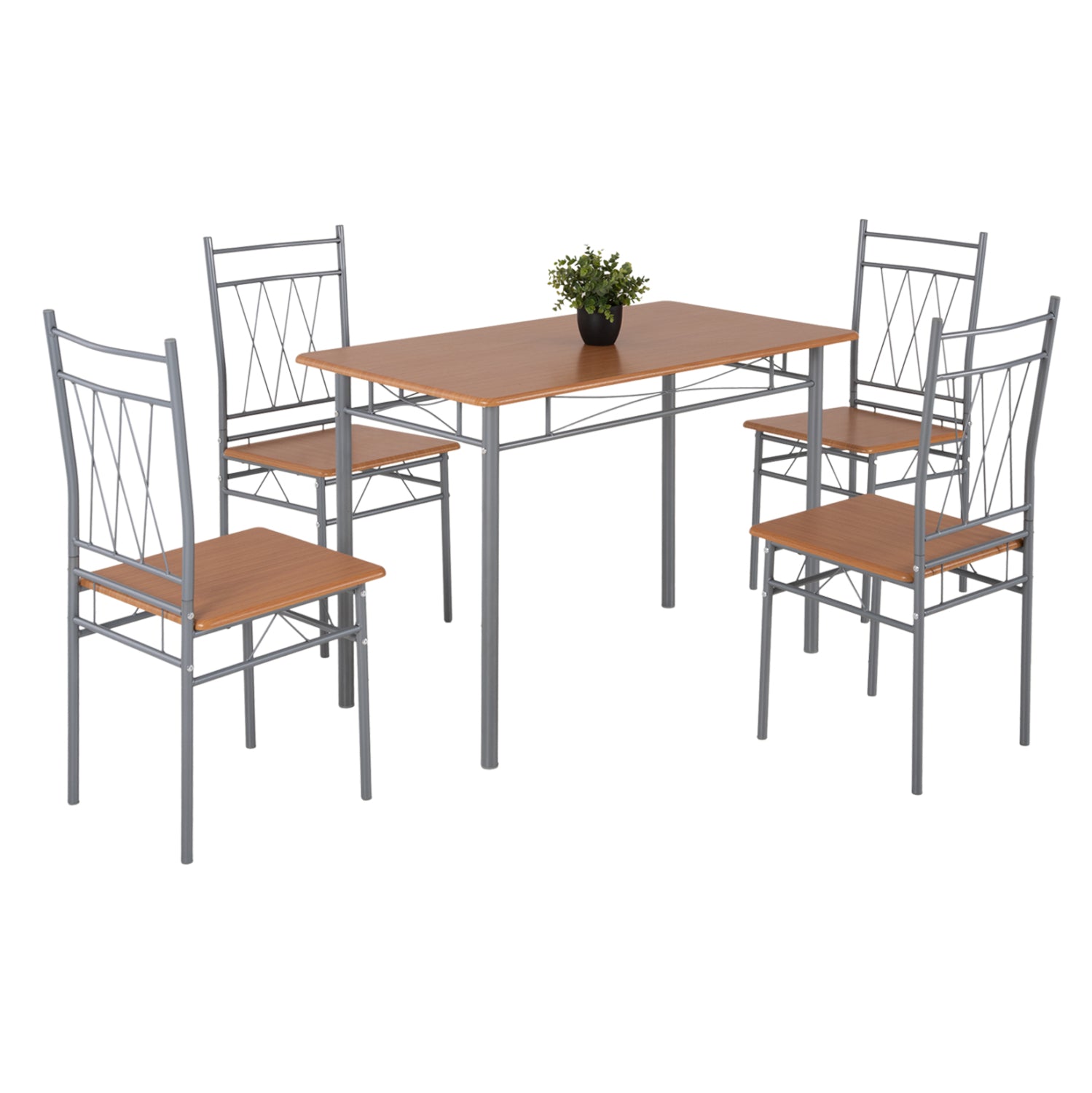 DINING SET 5PCS PRAIORY HM18005.02 SILVER METAL-MDF IN SONAMA COLOR 110x60x74Hcm. image 1