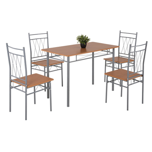 DINING SET 5PCS PRAIORY HM18005.02 SILVER METAL-MDF IN SONAMA COLOR 110x60x74Hcm. image 1