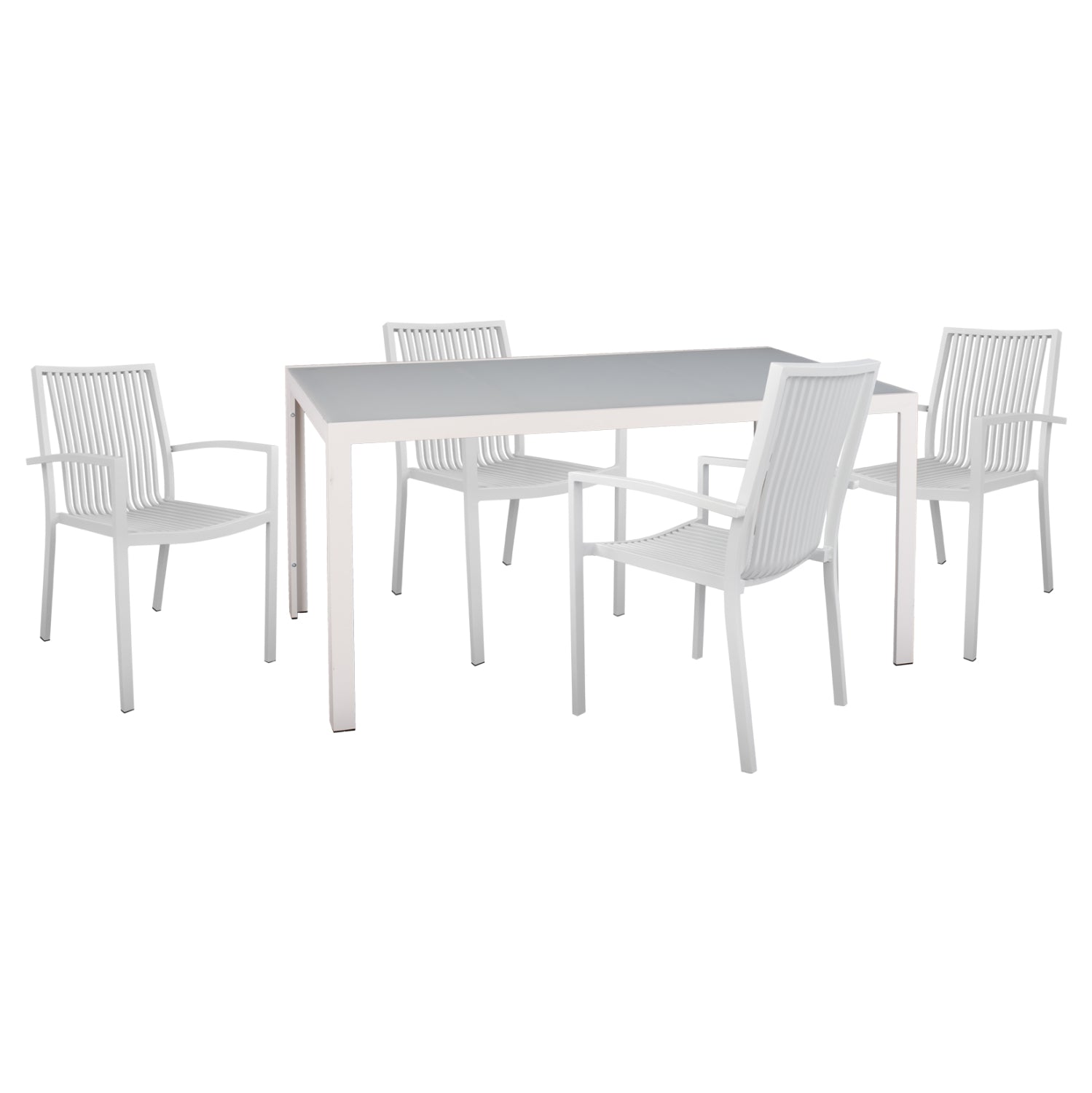 OUTDOOR DINING SET 5PCS BRONCA HM21023 METAL TABLE-4 ALUMINUM ARMCHAIRS-WHITE image 1
