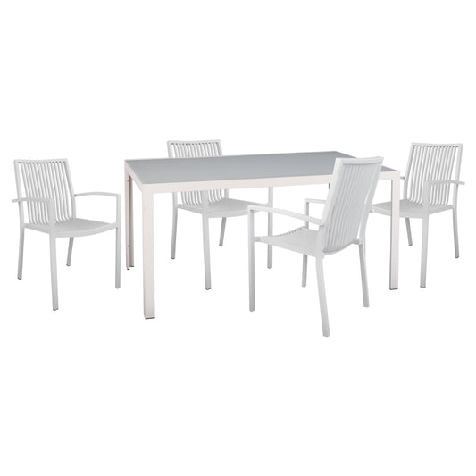 OUTDOOR DINING SET 5PCS BRONCA HM21023 METAL TABLE-4 ALUMINUM ARMCHAIRS-WHITE image 1