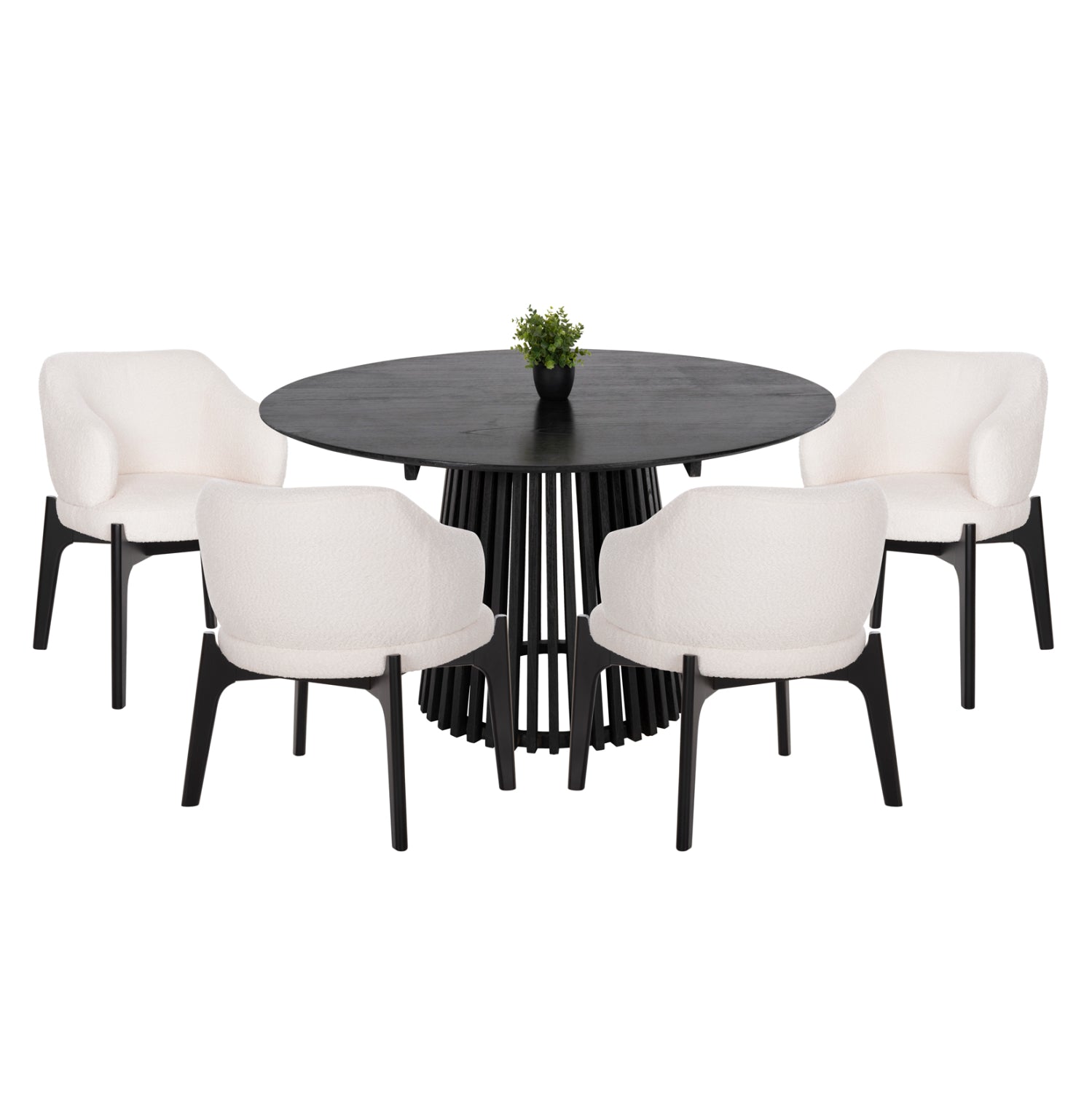 DINING SET 5PCS ABAI HM21077.01 ROUND TABLE Φ150cm. & 4 DINING CHAIRS-BLACK image 1
