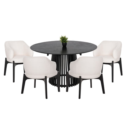DINING SET 5PCS ABAI HM21077.01 ROUND TABLE Φ150cm. & 4 DINING CHAIRS-BLACK image 1