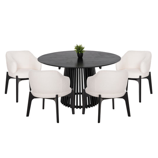 DINING SET 5PCS ABAI HM21077.01 ROUND TABLE Φ150cm. & 4 DINING CHAIRS-BLACK image 1