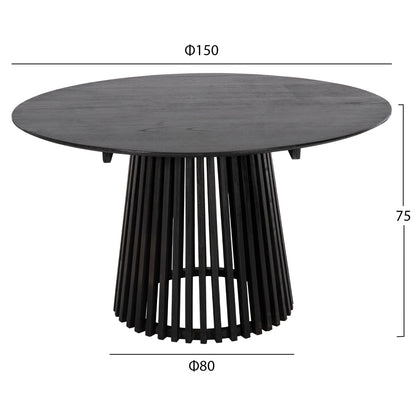 Комплект за хранене 5 части с кръгла маса Φ150cm и 4 черни стола