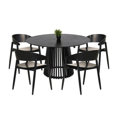 DINING SET 5PCS CANOP HM21077.02 ROUND TABLE Φ150cm. & 4 DINING CHAIRS-BLACK image 1