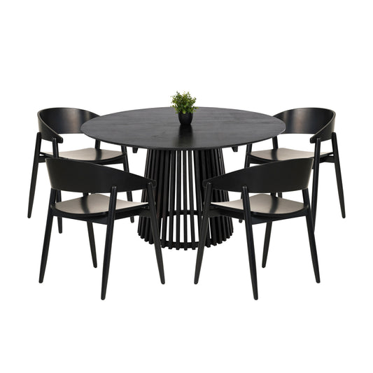 DINING SET 5PCS CANOP HM21077.02 ROUND TABLE Φ150cm. & 4 DINING CHAIRS-BLACK image 1