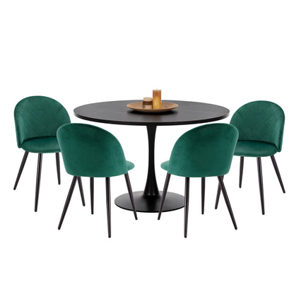 DINING SET 5PCS ROLLO HM21113 ROUND TABLE-4 DINING CHAIRS WITH CYPRESS GREEN VELVET image 1