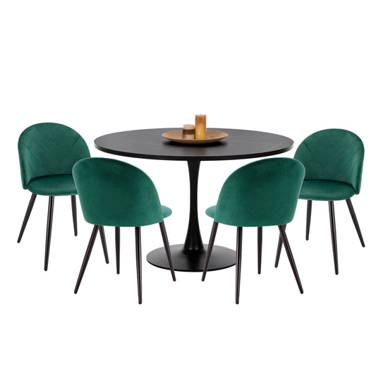 DINING SET 5PCS ROLLO HM21113 ROUND TABLE-4 DINING CHAIRS WITH CYPRESS GREEN VELVET image 1