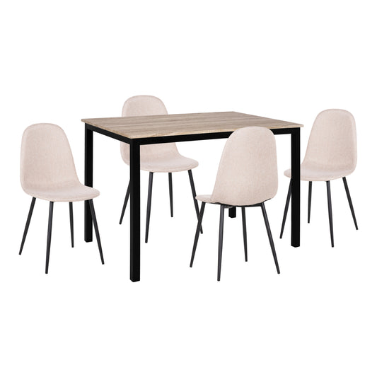 DINING SET 5PCS PANYA HM21114 TABLE & 4 CHAIRS WITH BEIGE FABRIC image 1