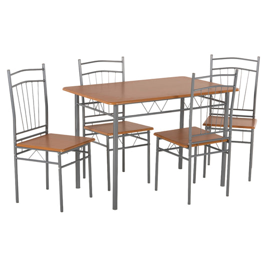 DINING SET 5PCS PEARY HM9416.12 SILVER METAL-MDF IN SONAMA COLOR 110x60x74Hcm. image 1