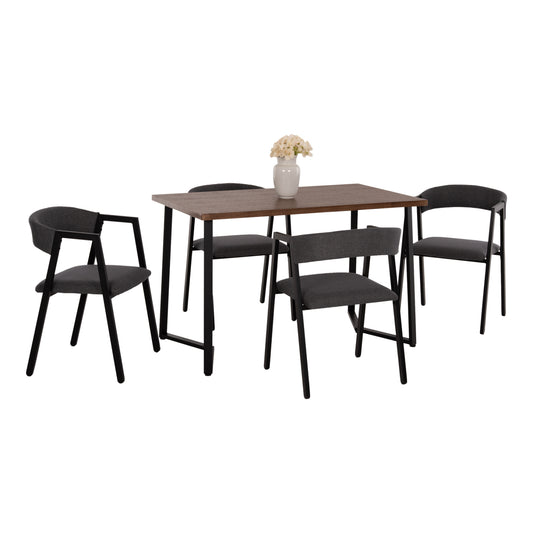 DINING SET JAY 5PCS HM9529.01 WALNUT COLORED TABLE-GREY FABRIC CHAIRS 120x70x76Hcm. image 1