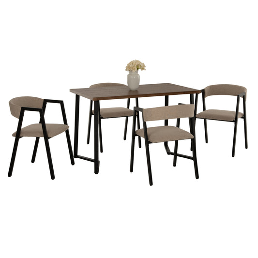 DINING SET JAY 5PCS HM9529.02 WALNUT COLORED TABLE-BEIGE FABRIC CHAIRS 120x70x76Hcm. image 1