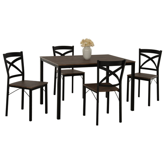 DINING SET GOOSE 5PCS HM9530.01 MDF IN WALNUT-METAL IN BLACK 120x80x75Hcm. image 1