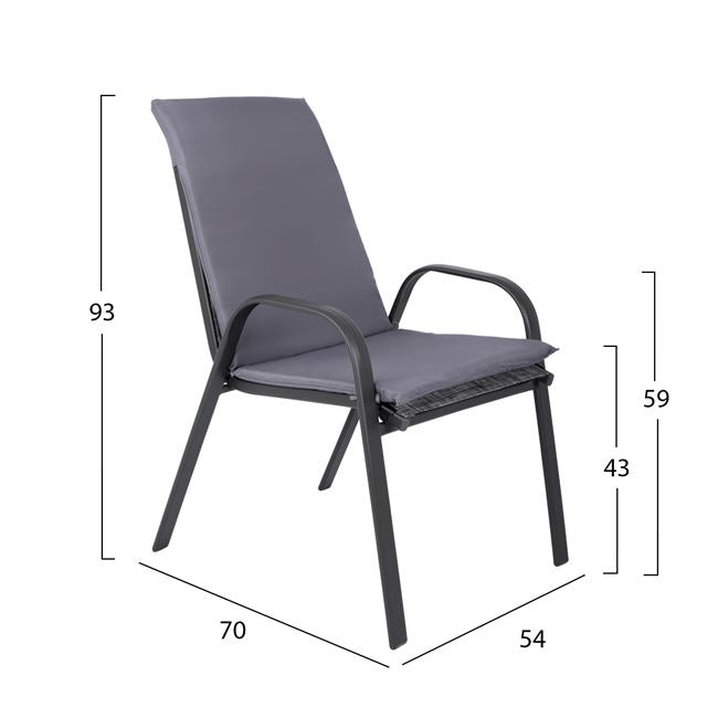 OUTDOOR DINING SET 5PCS HM10568.01 CHAIRS WITH CUSHION & TABLE 120X70cm - GREY