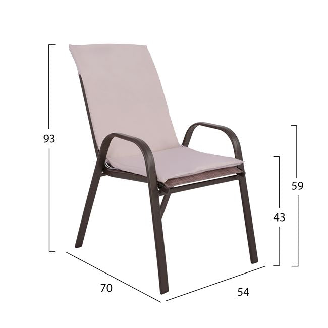 OUTDOOR DINING SET 5PCS HM10569.02 WITH TABLE 140X80cm. & 4 CHAIRS WITH CUSHIONS-IN BROWN