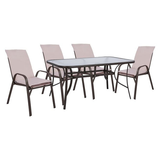 OUTDOOR DINING SET 5PCS HM10570.02 TABLE 150X90cm & 4 CHAIRS WITH CUSHION--BROWN image 1