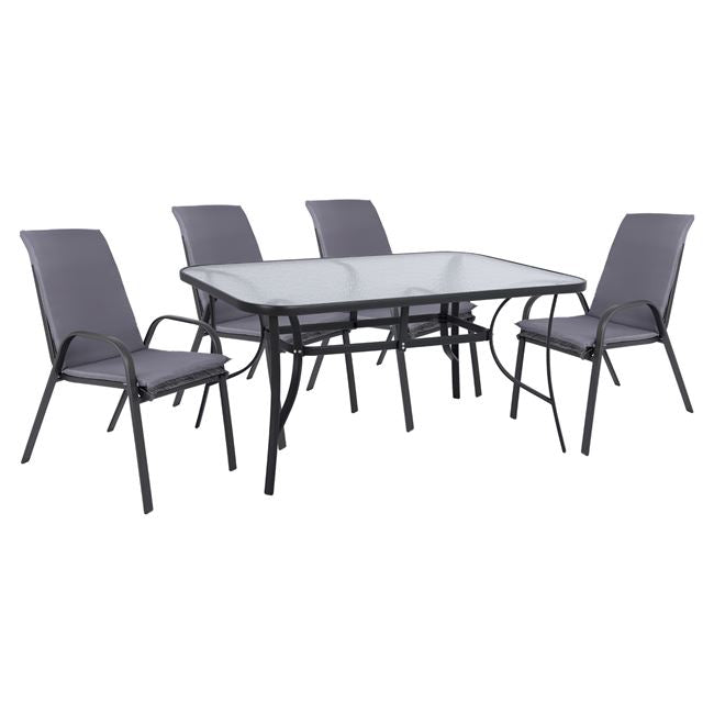 OUTDOOR DINING SET 5PCS HM10570.01-CHAIRS WITH CUSHION & TABLE 150X90-GREYcm image 1