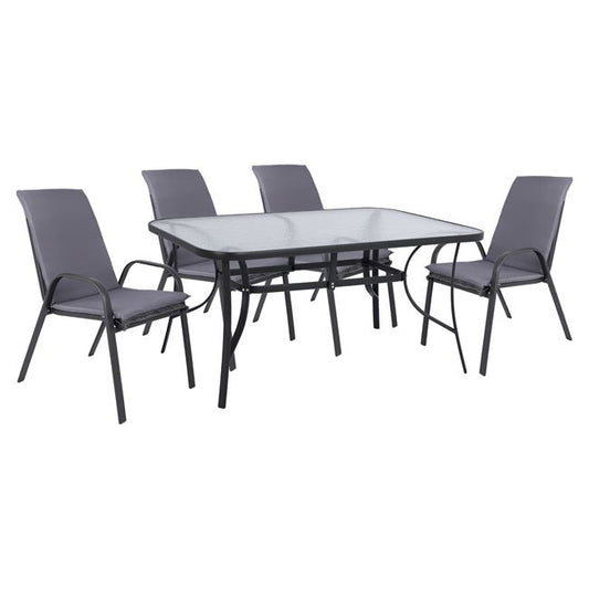 OUTDOOR DINING SET 5PCS HM10570.01-CHAIRS WITH CUSHION & TABLE 150X90-GREYcm image 1