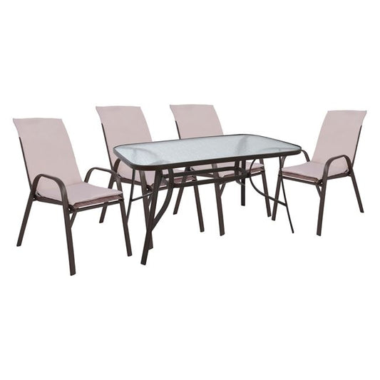 OUTDOOR DINING SET 5PCS HM10569.02 WITH TABLE 140X80cm. & 4 CHAIRS WITH CUSHIONS-IN BROWN image 1