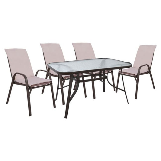 OUTDOOR DINING SET 5PCS HM10567.02 CHAIRS WITH CUSHIONS & TABLE 120X70cm IN BROWN image 1