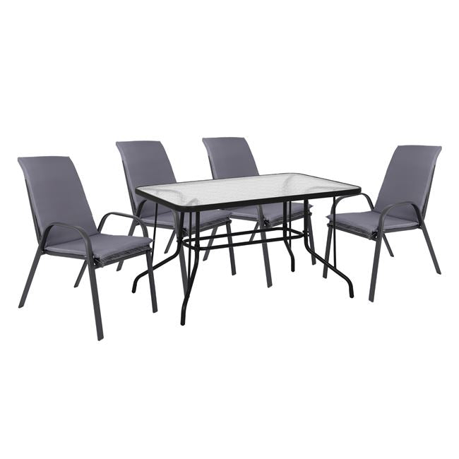 OUTDOOR DINING SET 5PCS HM10568.01 CHAIRS WITH CUSHION & TABLE 120X70cm - GREY image 1
