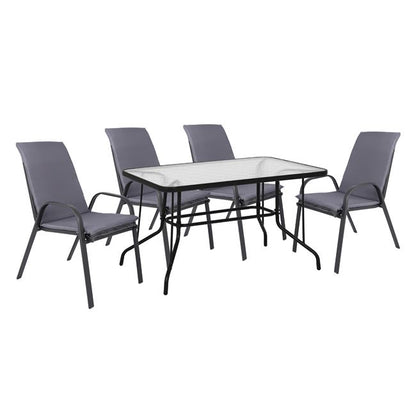 OUTDOOR DINING SET 5PCS HM10568.01 CHAIRS WITH CUSHION & TABLE 120X70cm - GREY image 1