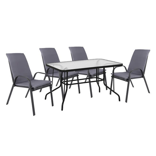 OUTDOOR DINING SET 5PCS HM10568.01 CHAIRS WITH CUSHION & TABLE 120X70cm - GREY image 1