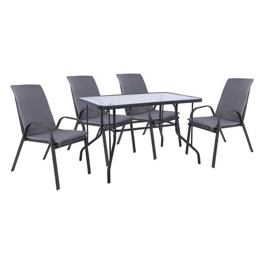 OUTDOOR DINING SET 5PCS HM10566.01- 4 CHAIRS WITH CUSHION & TABLE 110X60 IN GREY image 1