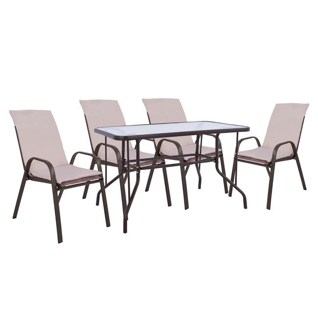 OUTDOOR DINING SET 5PCS HM10566.02 WITH TABLE 110X60cm & 4 CHAIRS WITH CUSHIONS IN BROWN image 1